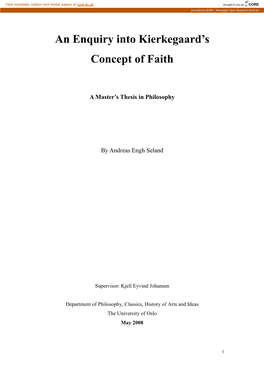 An Enquiry Into Kierkegaard's Concept of Faith