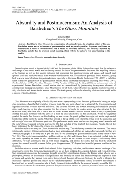 Absurdity and Postmodernism: an Analysis of Barthelme's the Glass