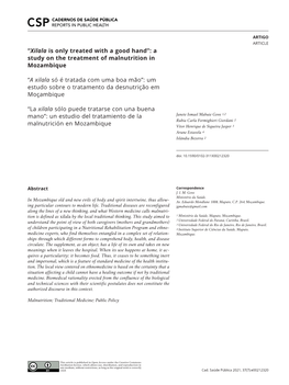 “Xilala Is Only Treated with a Good Hand”: a Study on the Treatment of Malnutrition in Mozambique