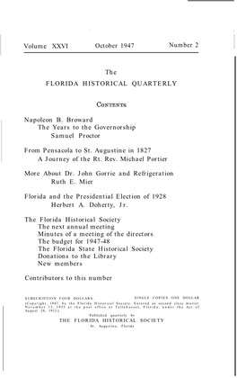 Volume XXVI October 1947 Number 2 the FLORIDA HISTORICAL