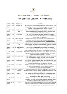 TPTV Schedule Oct 29Th - Nov 4Th 2018