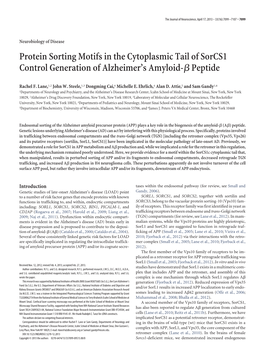 Protein Sorting Motifs in the Cytoplasmic Tail of Sorcs1 Control Generation of Alzheimer's Amyloid-Яpeptide