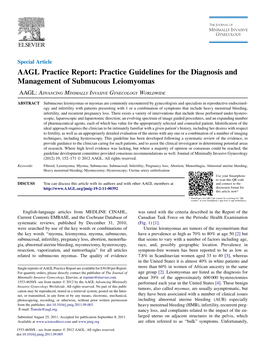 AAGL Practice Report: Practice Guidelines for the Diagnosis and Management of Submucous Leiomyomas