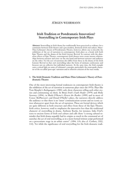 Irish Tradition Or Postdramatic Innovation? Storytelling in Contemporary Irish Plays
