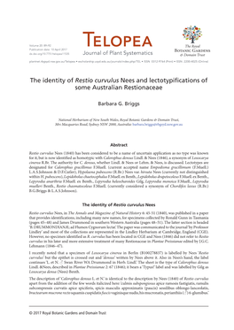 Restio Curvulus Nees and Lectotypifications of Some Australian Restionaceae