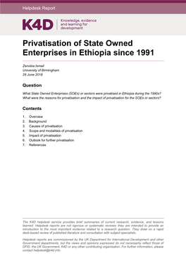 Privatisation of State Owned Enterprises in Ethiopia Since 1991