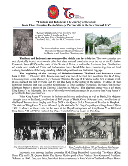 “Thailand and Indonesia: the Journey of Relations from Close Historical Ties to Strategic Partnership in the New Normal Era”
