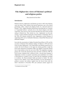 Pak-Afghan Ties: Views of Pakistan's Political and Religious Parties