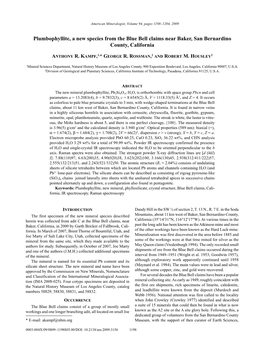 Plumbophyllite, a New Species from the Blue Bell Claims Near Baker, San Bernardino County, California