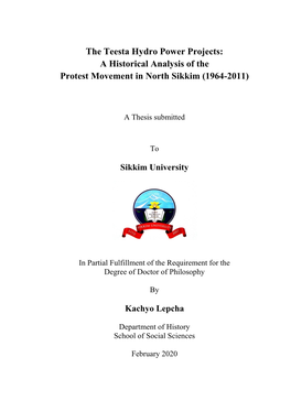 The Teesta Hydro Power Projects: a Historical Analysis of the Protest Movement in North Sikkim (1964-2011)