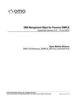 10 Jul 2012 Open Mobile Alliance OMA-TS-Presence SIMPLE MO-V2 0-20120710-A