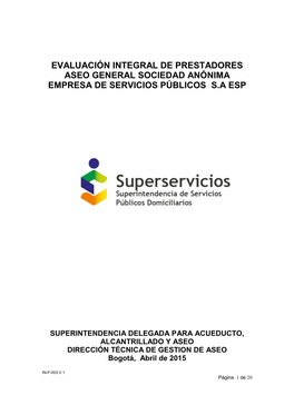Aseo General Sociedad Anónima Empresa De Servicios Públicos S.A Esp