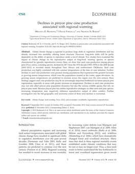 Declines in Pinyon Pine Cone Production Associated with Regional Warming 1, 2 1 MIRANDA D