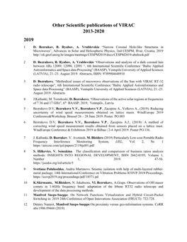 Other Scientific Publications of VIRAC 2013-2020 2019 1 D