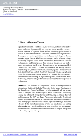 A History of Japanese Theatre Edited by Jonah Salz Frontmatter More Information