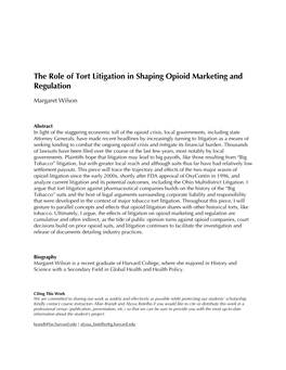 The Role of Tort Litigation in Shaping Opioid Marketing and Regulation