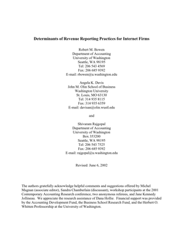 Determinants of Revenue Recognition