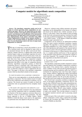 Computer Models for Algorithmic Composition