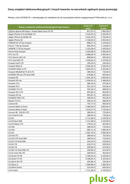Ceny Urządzeń Telekomunikacyjnych I Innych Towarów Na Warunkach Ogólnych (Poza Promocją)