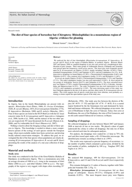 The Diet of Four Species of Horseshoe Bat (Chiroptera: Rhinolophidae) in a Mountainous Region of Algeria: Evidence for Gleaning