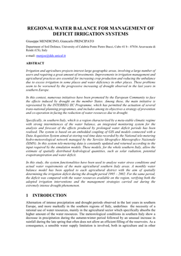 Regional Water Balance for Management of Deficit Irrigation Systems