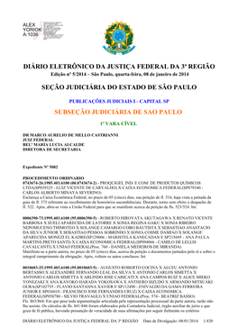 Diário Eletrônico Da Justiça Federal Da 3ª Região Seção Judiciária Do Estado De São Paulo Subseção Judiciária De