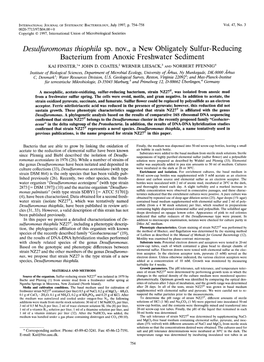 Desulfuromonas Thiophila Sp. Nov., a New Obligately Sulfur-Reducing Bacterium from Anoxic Freshwater Sediment