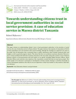 Towards Understanding Citizens Trust in Local Government Authorities in Social Service Provision: a Case of Education Service in Maswa District Tanzania