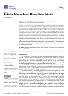 Radiation-Balanced Lasers: History, Status, Potential