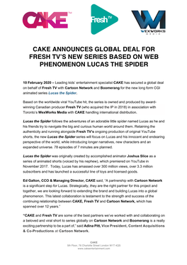Cake Announces Global Deal for Fresh TV's New Series Based on Web