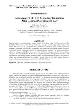 Management of High Secondary Education After Regional Government Law