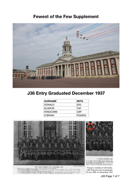 Fewest of the Few Supplement J36 Entry Graduated December 1937