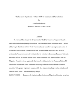 The Tuscarora Migration in 1713 and 2013: Re-Enactment and Revitalization