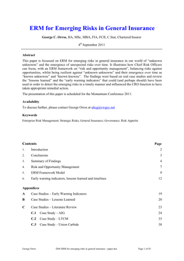 D04: ERM for Emerging Risks in General Insurance