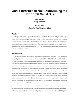 Audio Distribution and Control Using the IEEE 1394 Serial Bus