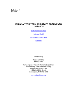 Indiana Territory and State Documents 1812–1874