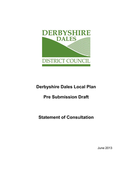 Derbyshire Dales Local Plan Pre Submission Draft Statement Of