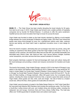 THE STORY: VIRGIN HOTELS MIAMI, Fl. — the Virgin Group Has Been Smartly Disrupting the Travel Industry for 50 Years, From