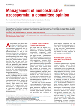 Management of Nonobstructive Azoospermia: a Committee Opinion