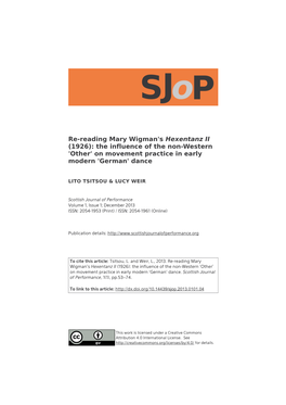 Re-Reading Mary Wigman's Hexentanz II (1926): the Influence of the Non-Western 'Other' on Movement Practice in Early Modern 'German' Dance