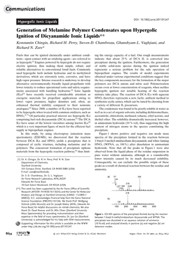 Generation of Melamine Polymer Condensates Upon Hypergolic Ignition of Dicyanamide Ionic Liquids** Konstantin Chingin, Richard H