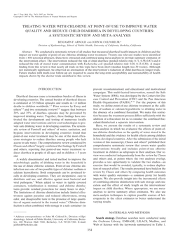 Treating Water with Chlorine at Point-Of-Use to Improve Water Quality and Reduce Child Diarrhea in Developing Countries: a Systematic Review and Meta-Analysis