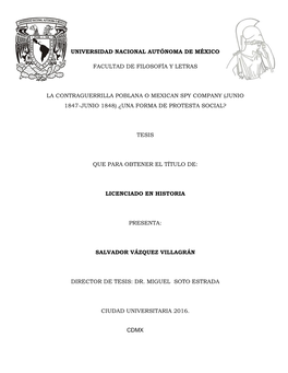 La Contraguerrilla Poblana O Mexican Spy Company (Junio 1847-Junio 1848) ¿Una Forma De Protesta Social?