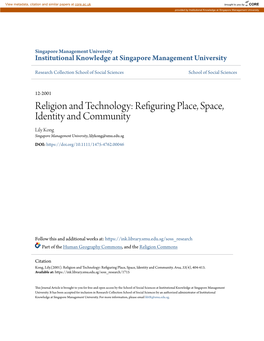 Religion and Technology: Refiguring Place, Space, Identity And