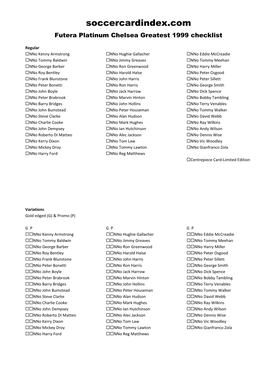 Futera Platinum Chelsea Greatest 1999 Checklist