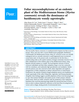 (Myrtus Communis) Reveals the Dominance of Basidiomycete Woody Saprotrophs