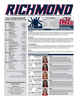 Spiders Minutewomen at a Glance 2014-15 Schedule