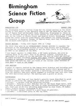 Birmingham Science Fiction Group Newsletter