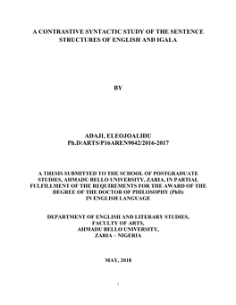 A Contrastive Syntactic Study of the Sentence Structures of English and Igala