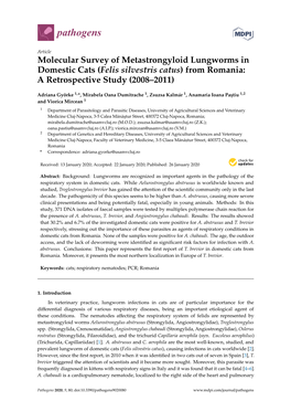 Molecular Survey of Metastrongyloid Lungworms in Domestic Cats (Felis Silvestris Catus) from Romania: a Retrospective Study (2008–2011)